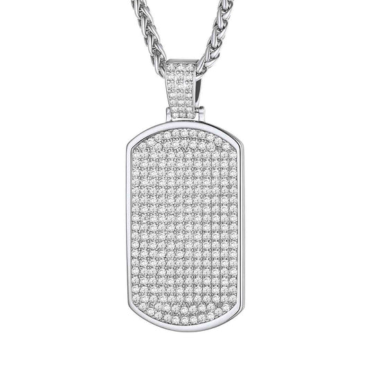Bling Cubic Zirconia Dog Tag Necklaces for Men Women