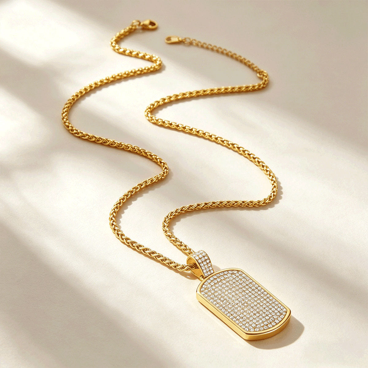 Bling Cubic Zirconia Dog Tag Necklaces in Gold