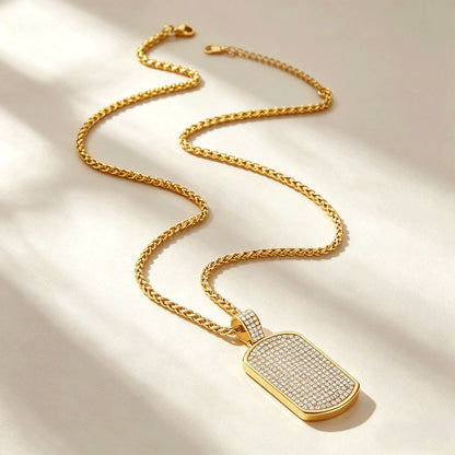 Bling Cubic Zirconia Dog Tag Necklaces in Gold