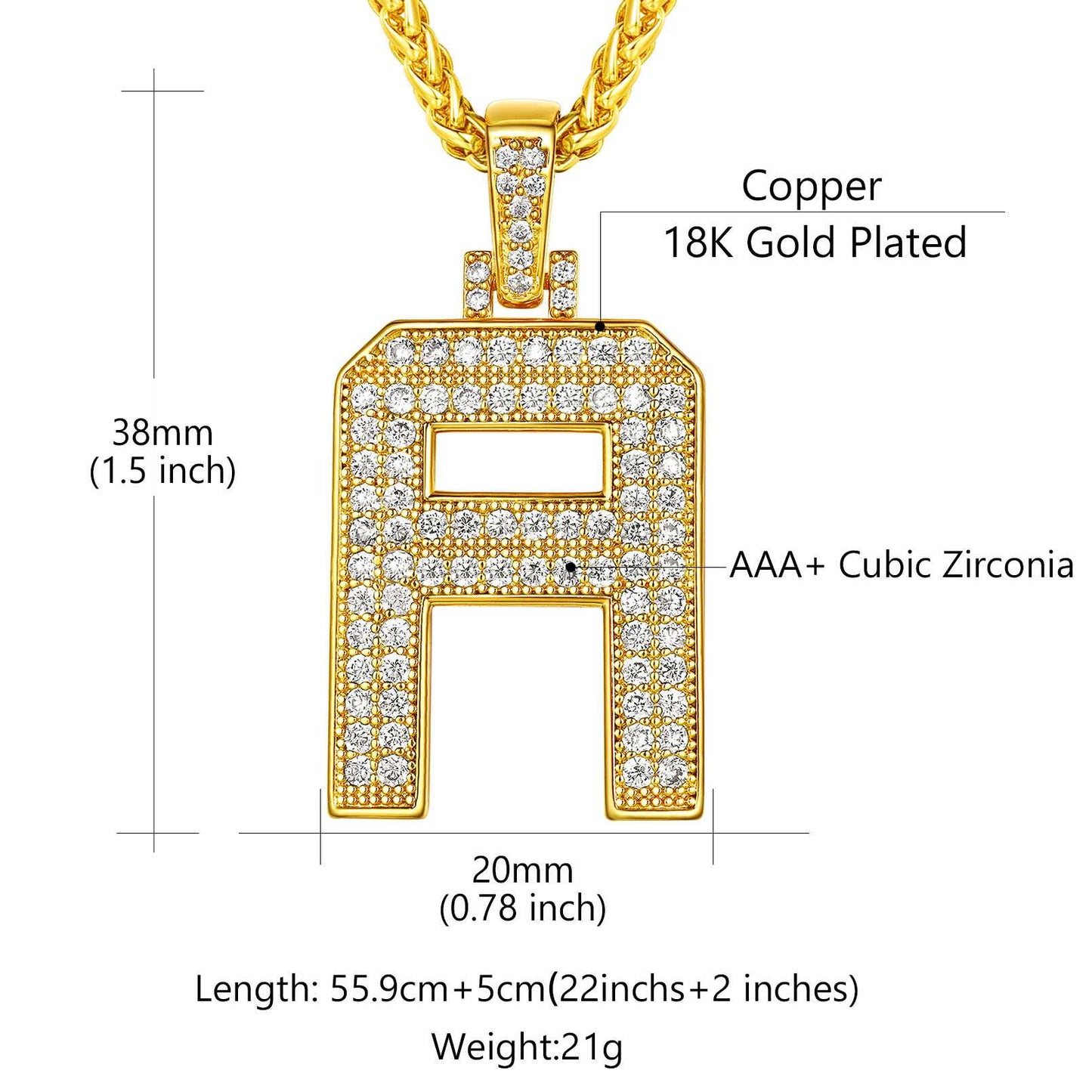  Bling Cubic Zirconia Initial Necklace: Dimenison, Durable, Solid