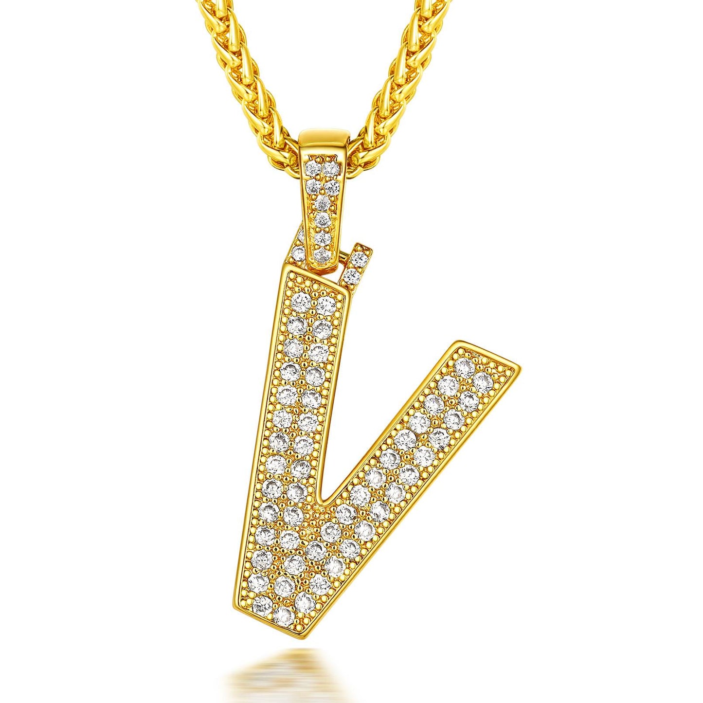 Bling Cubic Zirconia Initial V Necklace