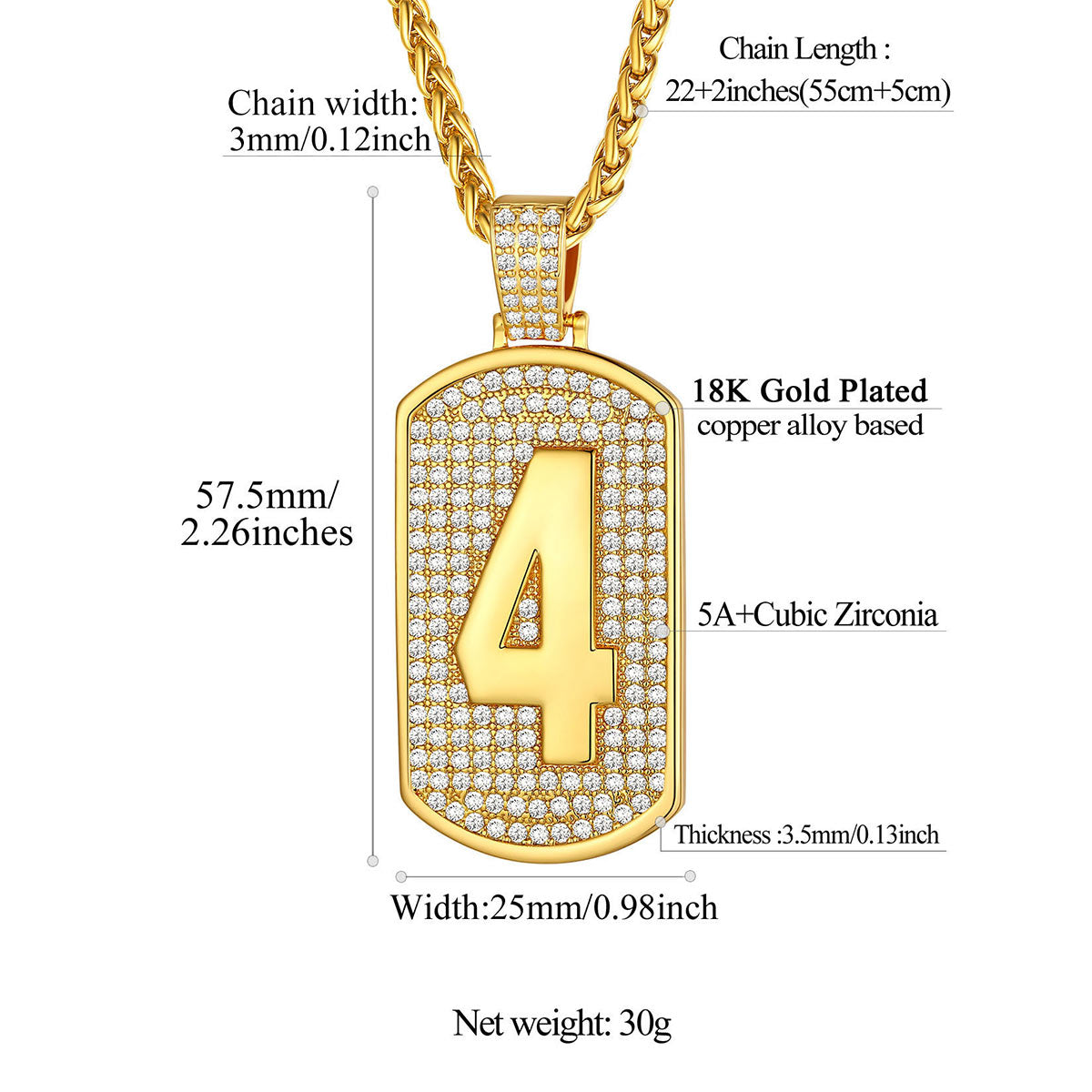 Bling Dog Tag 1-9 Number Necklaces Dimension, Durable