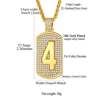 Bling Dog Tag 1-9 Number Necklaces Dimension, Durable