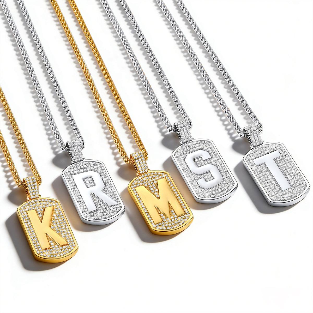 Bling Dog Tag A-Z Letter Necklaces in different color