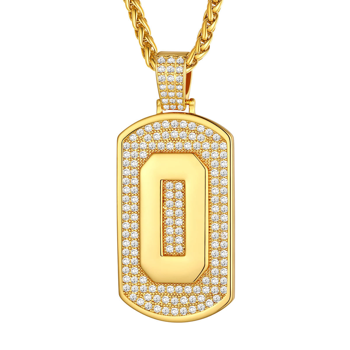Bling Dog Tag Number 0 Necklaces in Gold Plated
