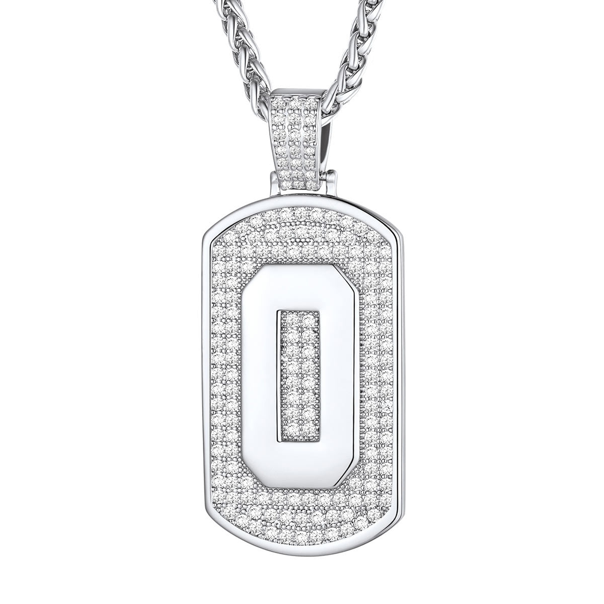 Bling Dog Tag Number 0 Necklaces in Stainless Steel
