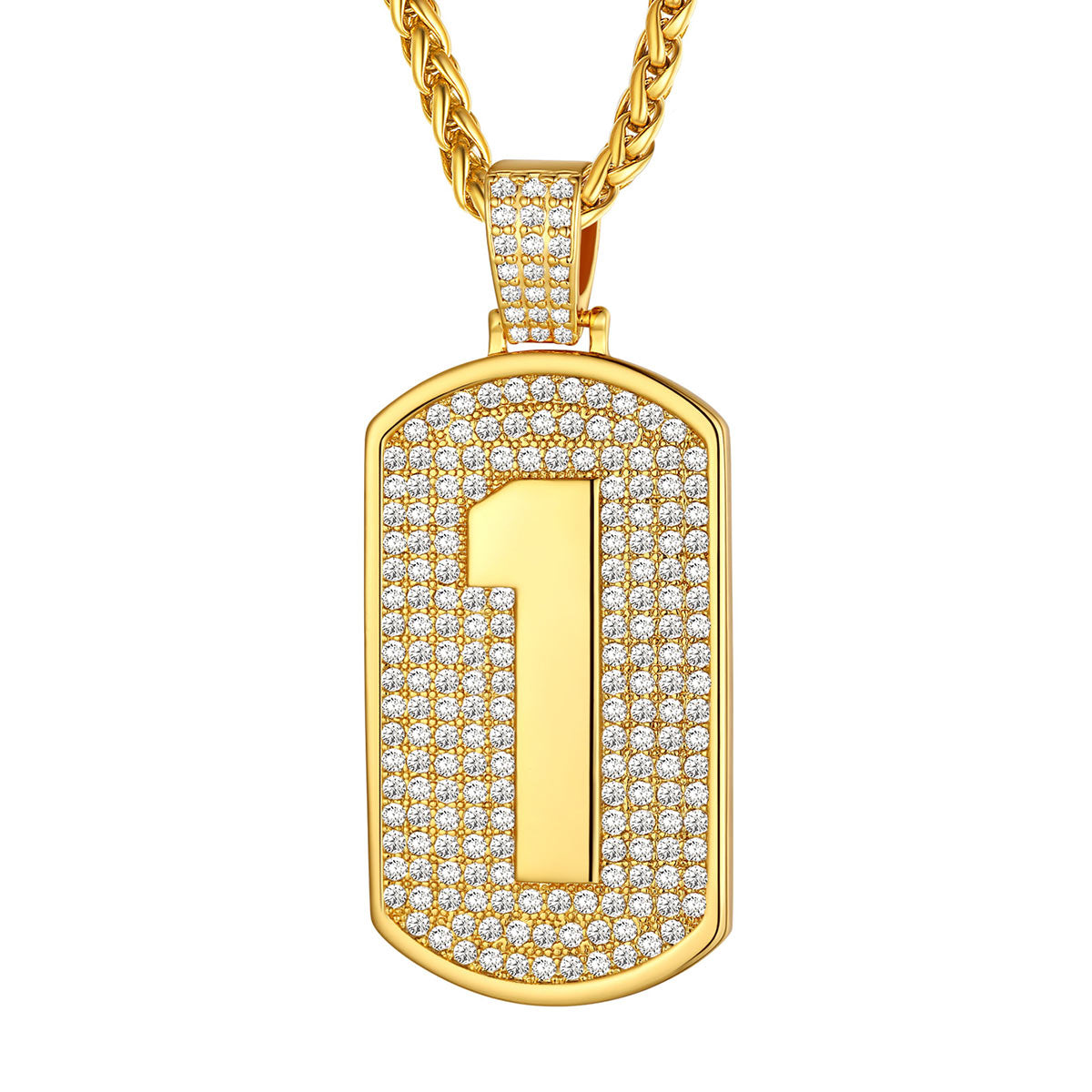 Bling Dog Tag Number 1 Necklaces in Gold Plated