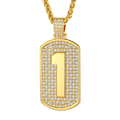 Bling Dog Tag Number 1 Necklaces in Gold Plated
