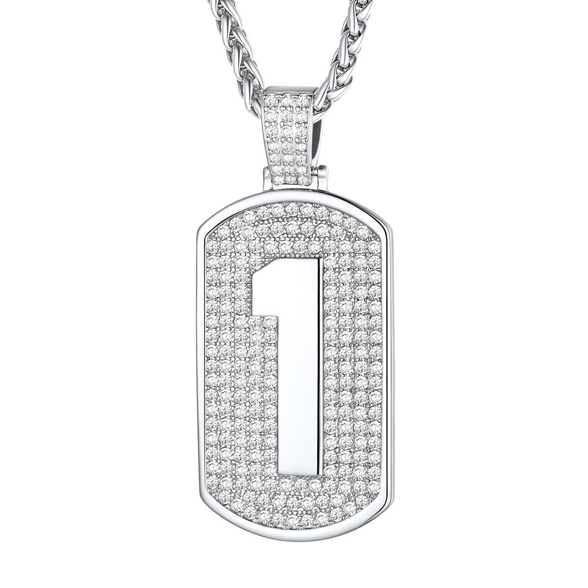 Bling Dog Tag Number 1 Necklaces in Stainless Steel