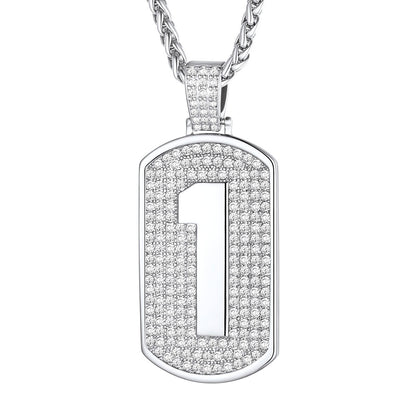Bling Dog Tag Number 1 Necklaces in Stainless Steel