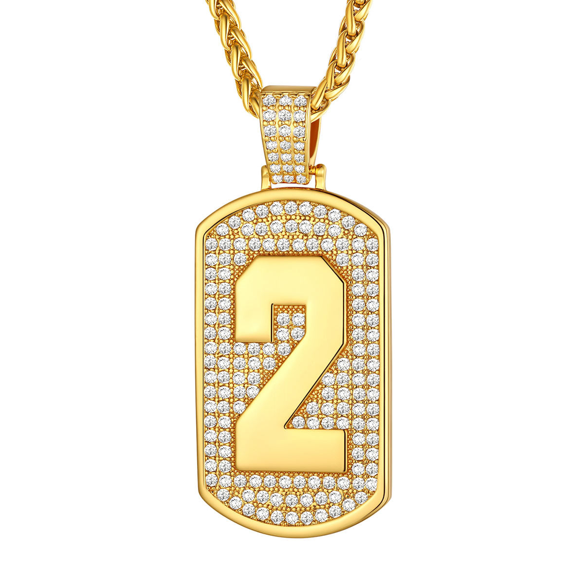 Bling Dog Tag Number 2 Necklaces in Gold Plated