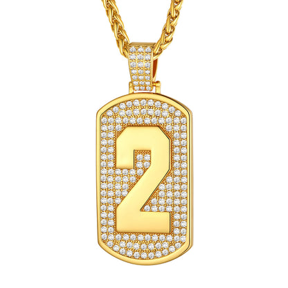 Bling Dog Tag Number 2 Necklaces in Gold Plated