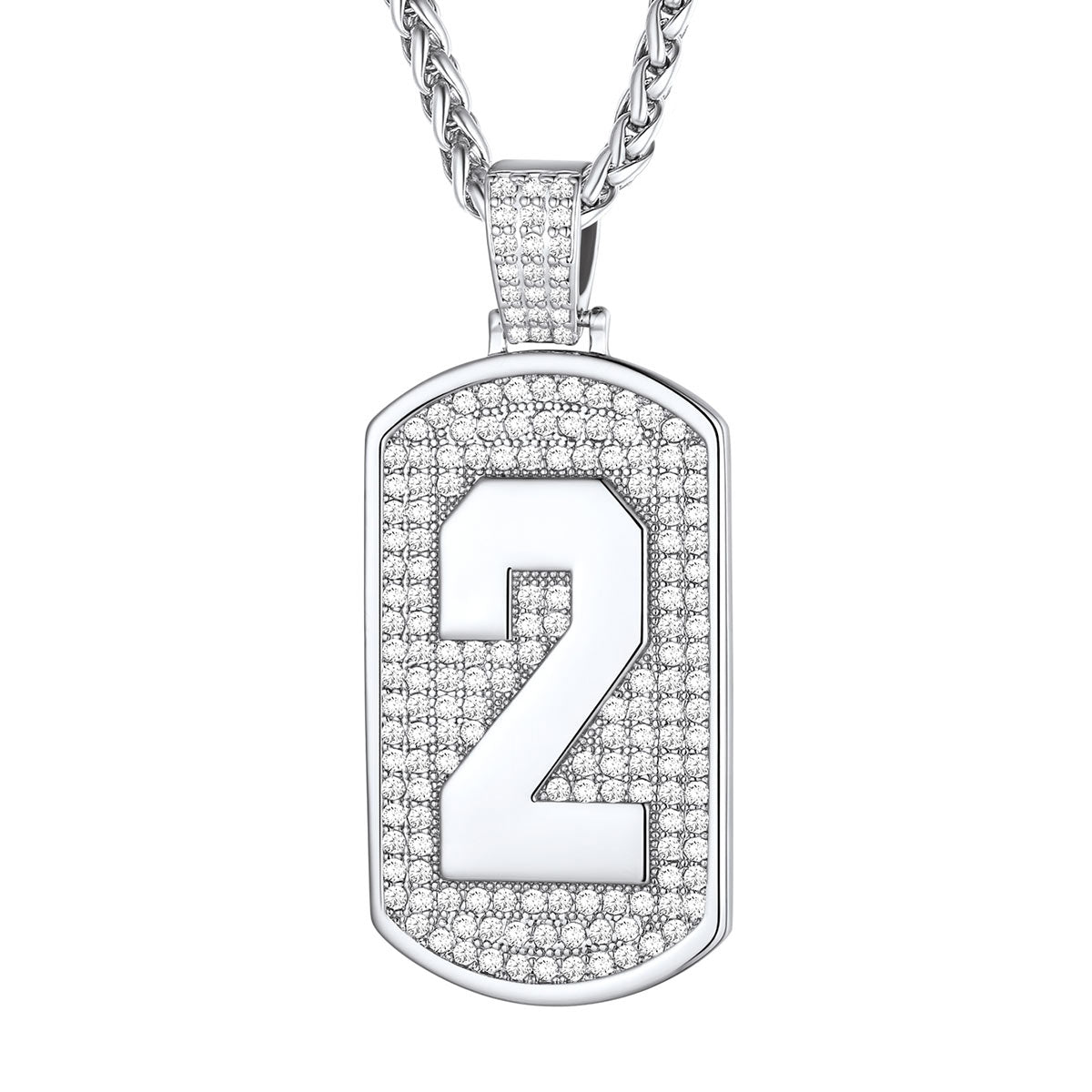 Bling Dog Tag Number 2 Necklaces in Stainless Steel