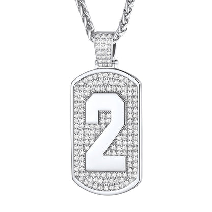 Bling Dog Tag Number 2 Necklaces in Stainless Steel