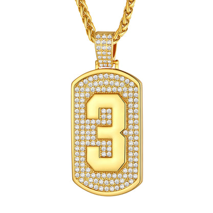 Bling Dog Tag Number 3 Necklaces in Gold Plated