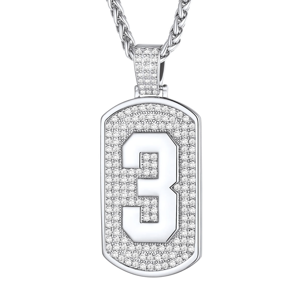 Bling Dog Tag Number 3 Necklaces in Stainless Steel