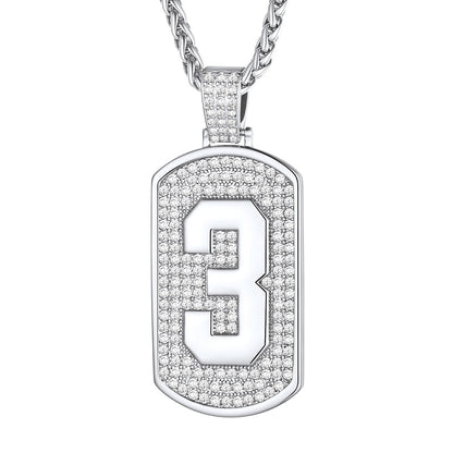 Bling Dog Tag Number 3 Necklaces in Stainless Steel