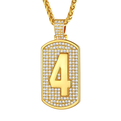 Bling Dog Tag Number 4 Necklaces in Gold Plated