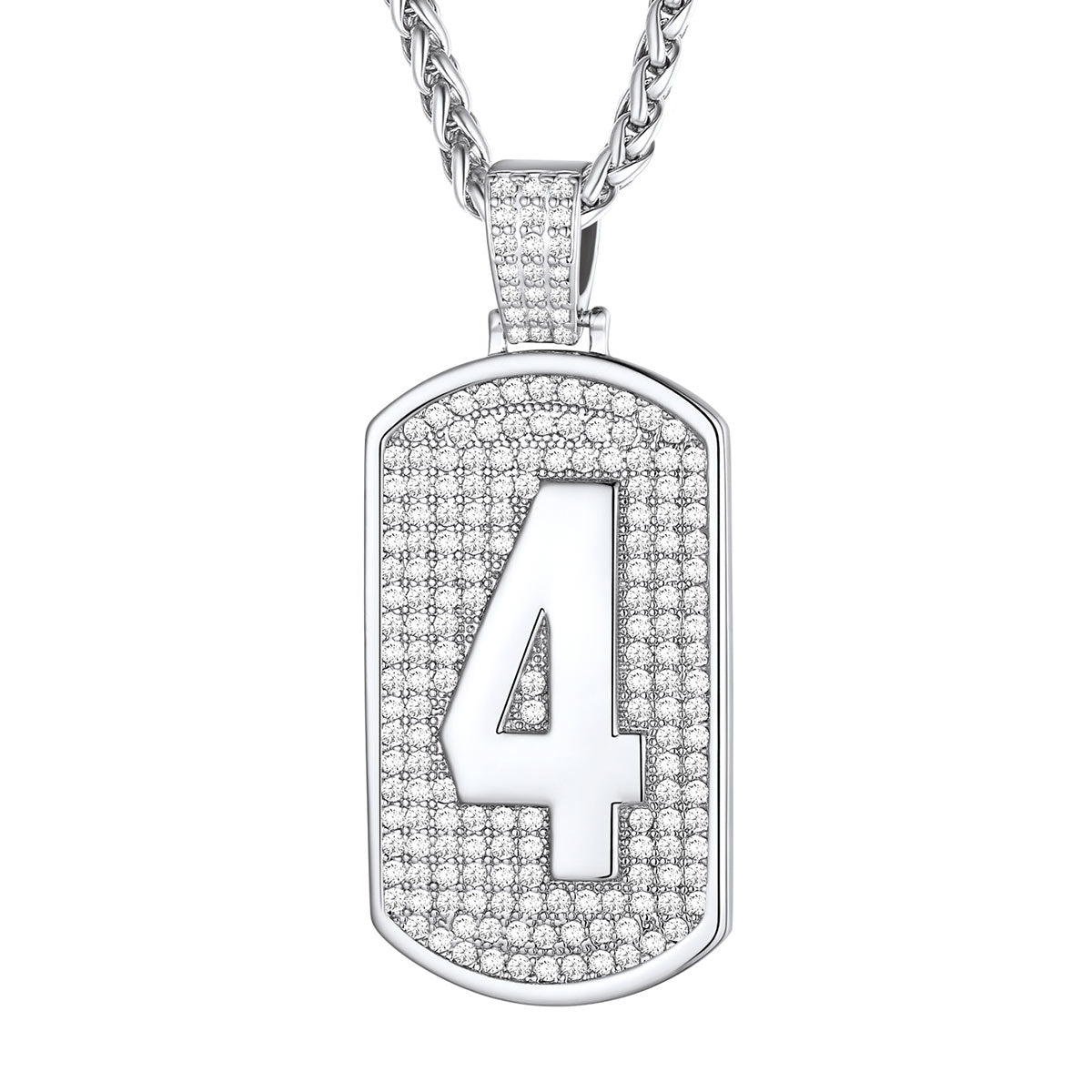 Bling Dog Tag Number 4 Necklaces in Stainless Steel