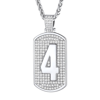 Bling Dog Tag Number 4 Necklaces in Stainless Steel