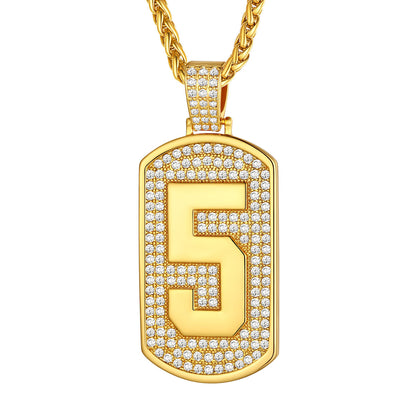 Bling Dog Tag Number 5 Necklaces in Gold Plated