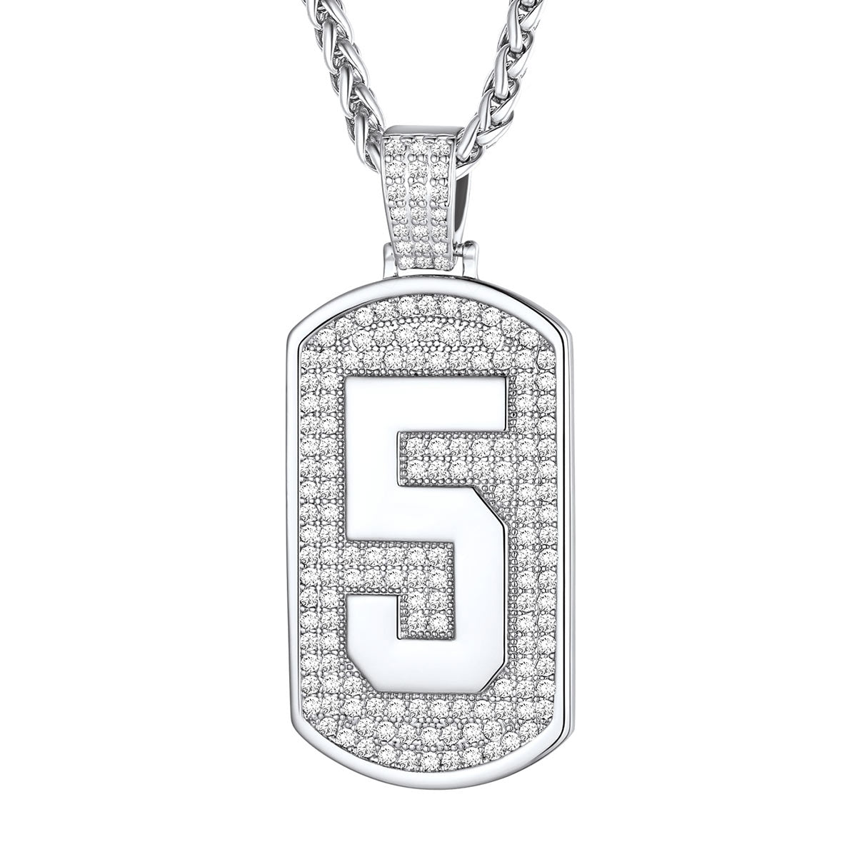 Bling Dog Tag Number 5 Necklaces in Stainless Steel