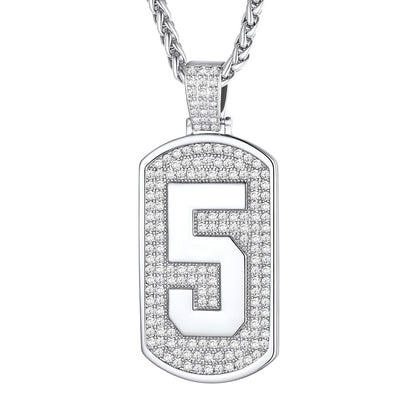 Bling Dog Tag Number 5 Necklaces in Stainless Steel