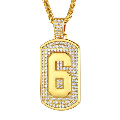 Bling Dog Tag Number 6 Necklaces in Gold Plated