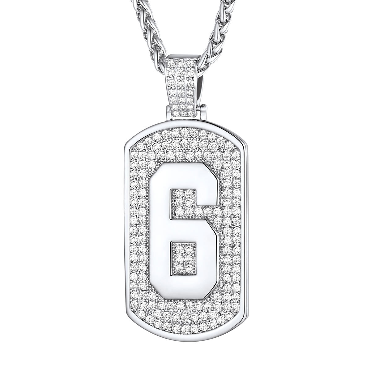 Bling Dog Tag Number 6 Necklaces in Stainless Steel