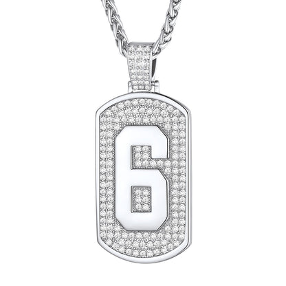 Bling Dog Tag Number 6 Necklaces in Stainless Steel