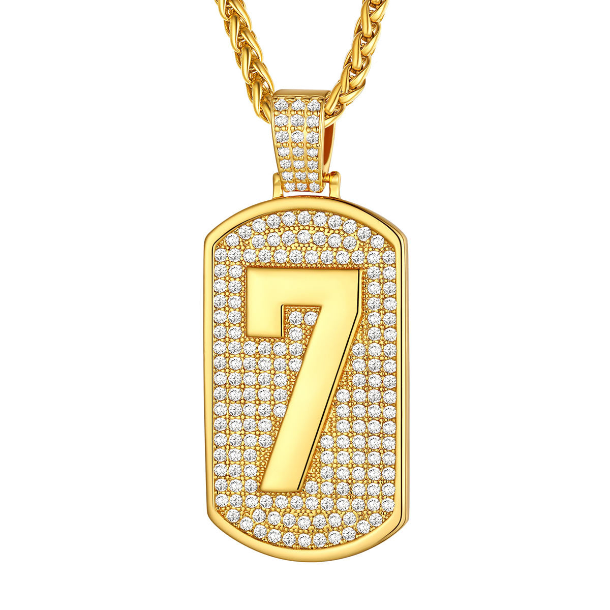Bling Dog Tag Number 7 Necklaces in Gold Plated
