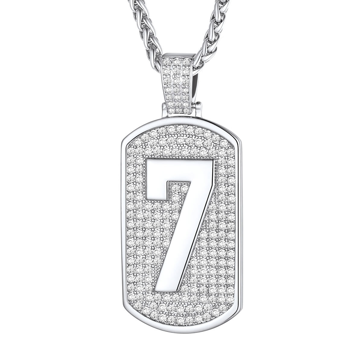 Bling Dog Tag Number 7 Necklaces in Stainless Steel