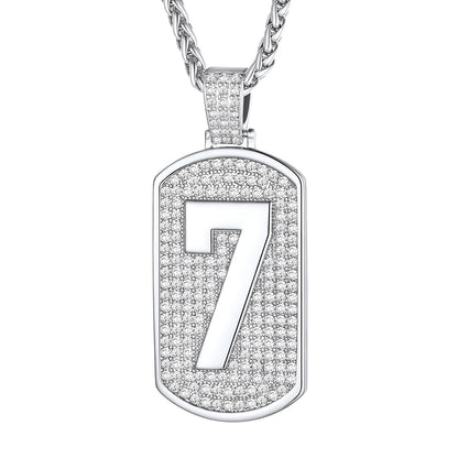 Bling Dog Tag Number 7 Necklaces in Stainless Steel