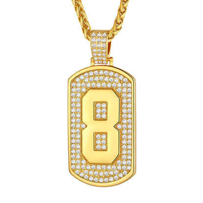 Bling Dog Tag Number 8 Necklaces in Gold Plated
