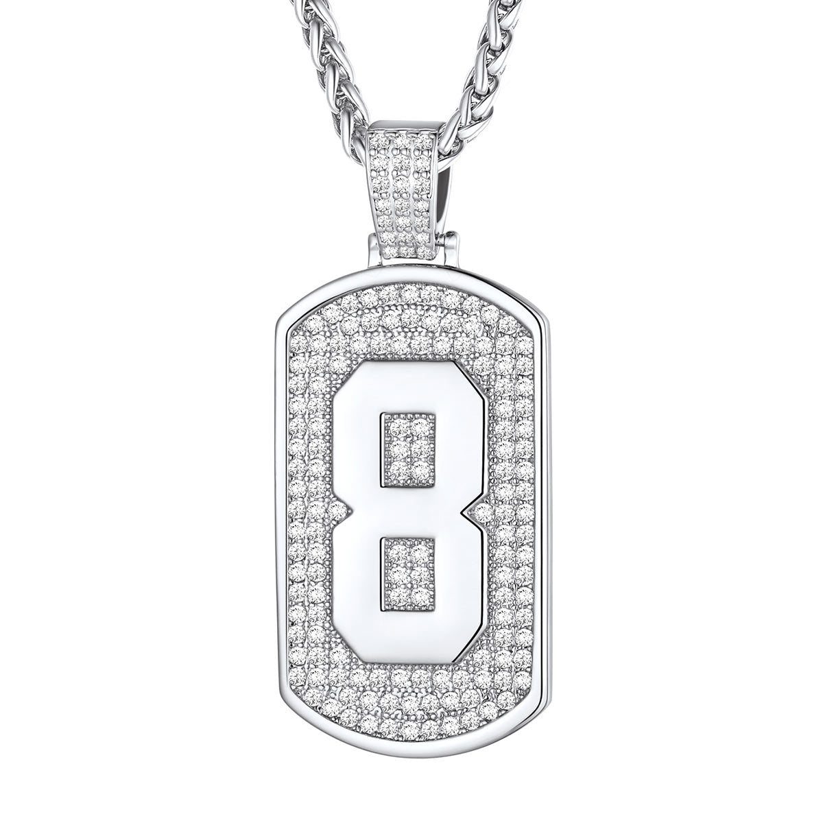 Bling Dog Tag Number 8 Necklaces in Stainless Steel