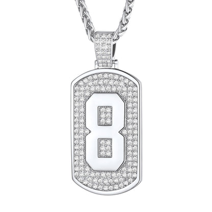 Bling Dog Tag Number 8 Necklaces in Stainless Steel