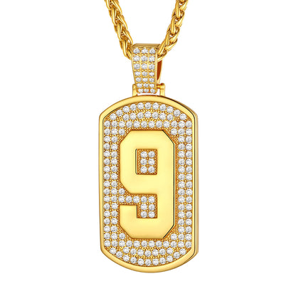 Bling Dog Tag Number 9 Necklaces in Gold Plated