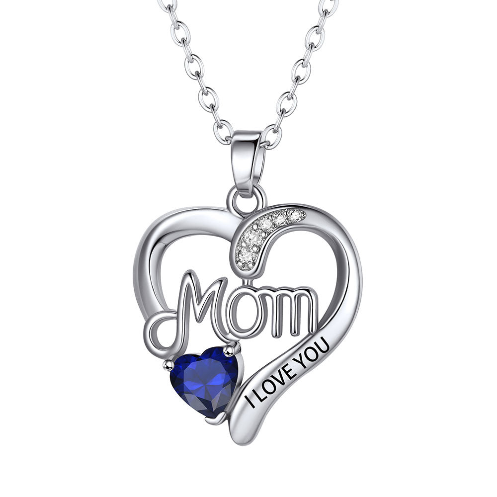 Blue Gemstone Mom Necklace I Love You Mom Heart Necklace