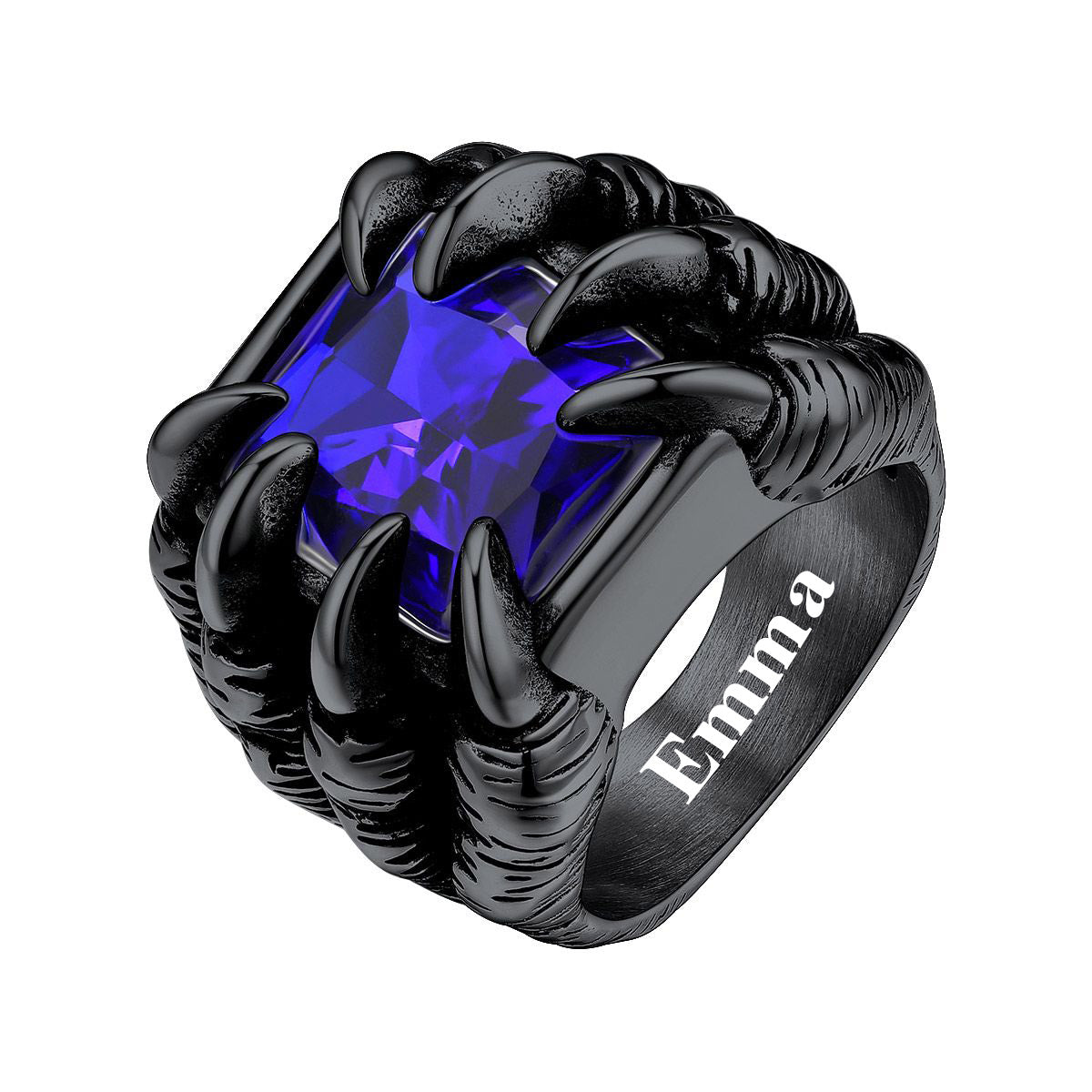 Blue Stone Dragon Claw Eye Ring Black Plated