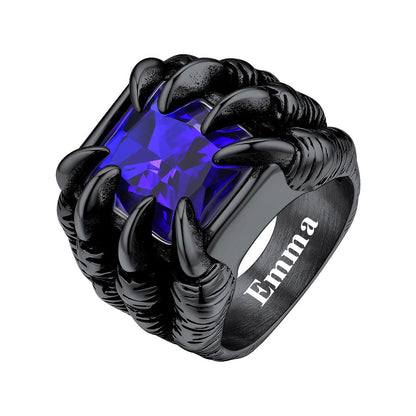 Blue Stone Dragon Claw Eye Ring Black Plated