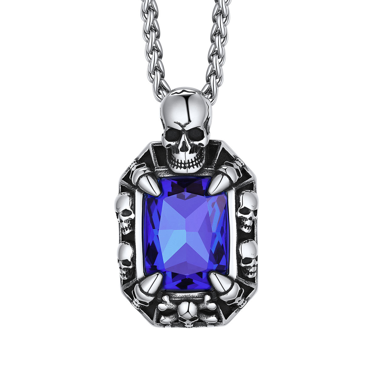 Blue Stone Skull Pendant Necklace