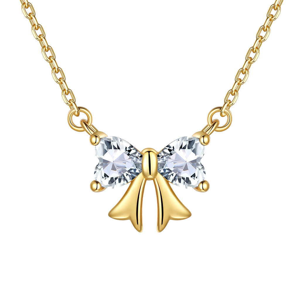 Bow April Birthstone Necklace Gold Plated