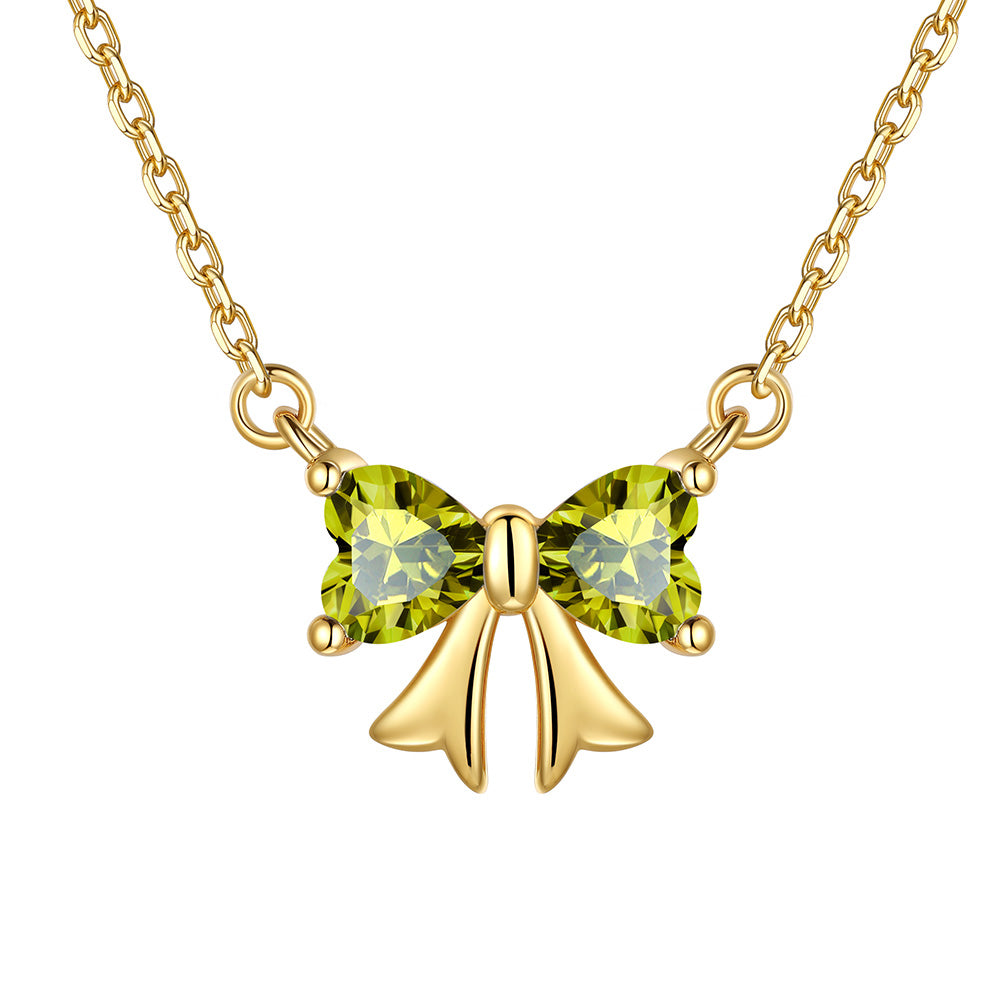 Bow August Birthstone Necklace Gold Plated
