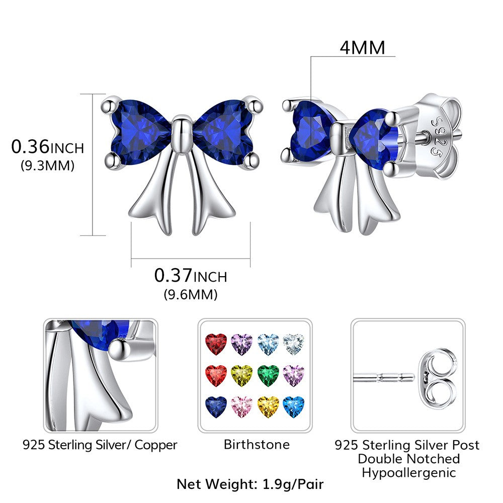 Bow Birthstone Earrings Dimension, Hypoallergenic