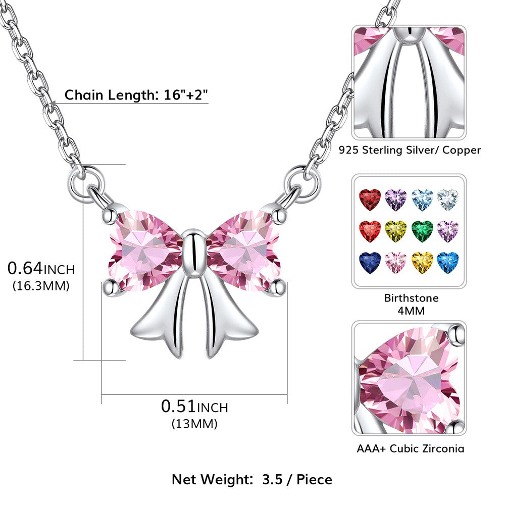 Bow Birthstone Necklaces Dimension, Durable, Solid