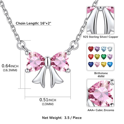 Bow Birthstone Necklaces Dimension, Durable, Solid