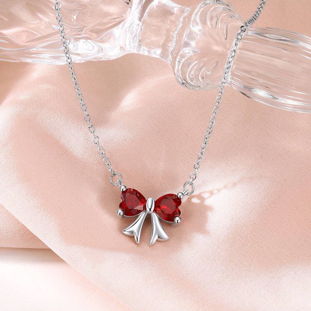 Bow Birthstone Necklaces in January Birthstone