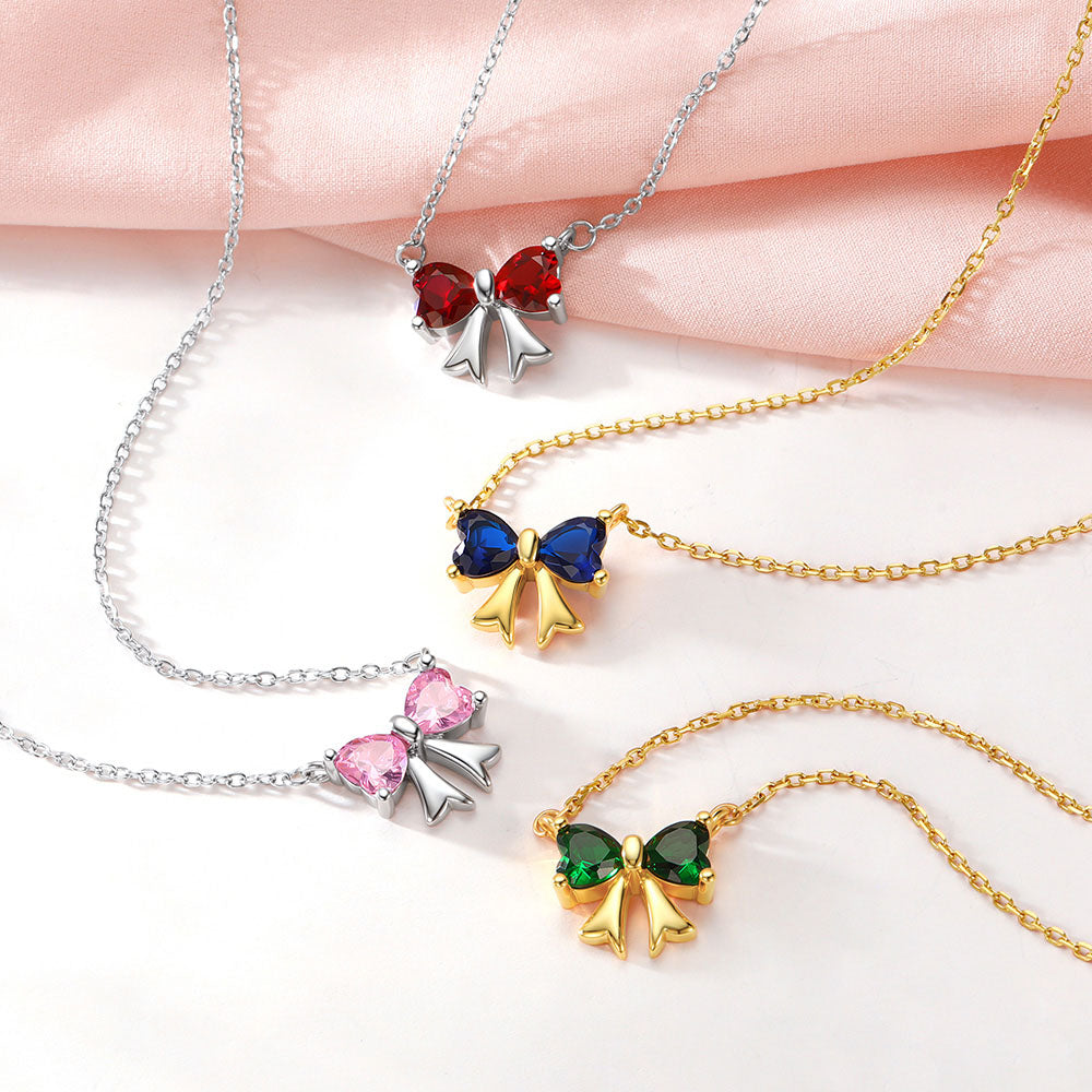 Bow Birthstone Necklaces in different color