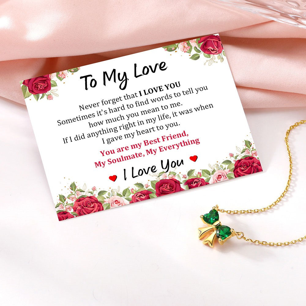 Bow Birthstone Necklaces with greeting card