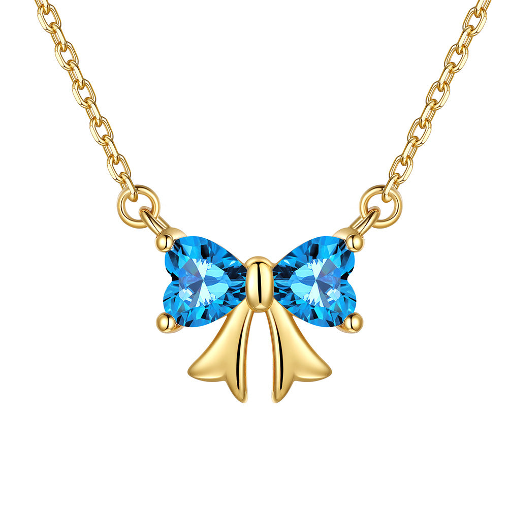 Bow December Birthstone Necklace Gold Plated
